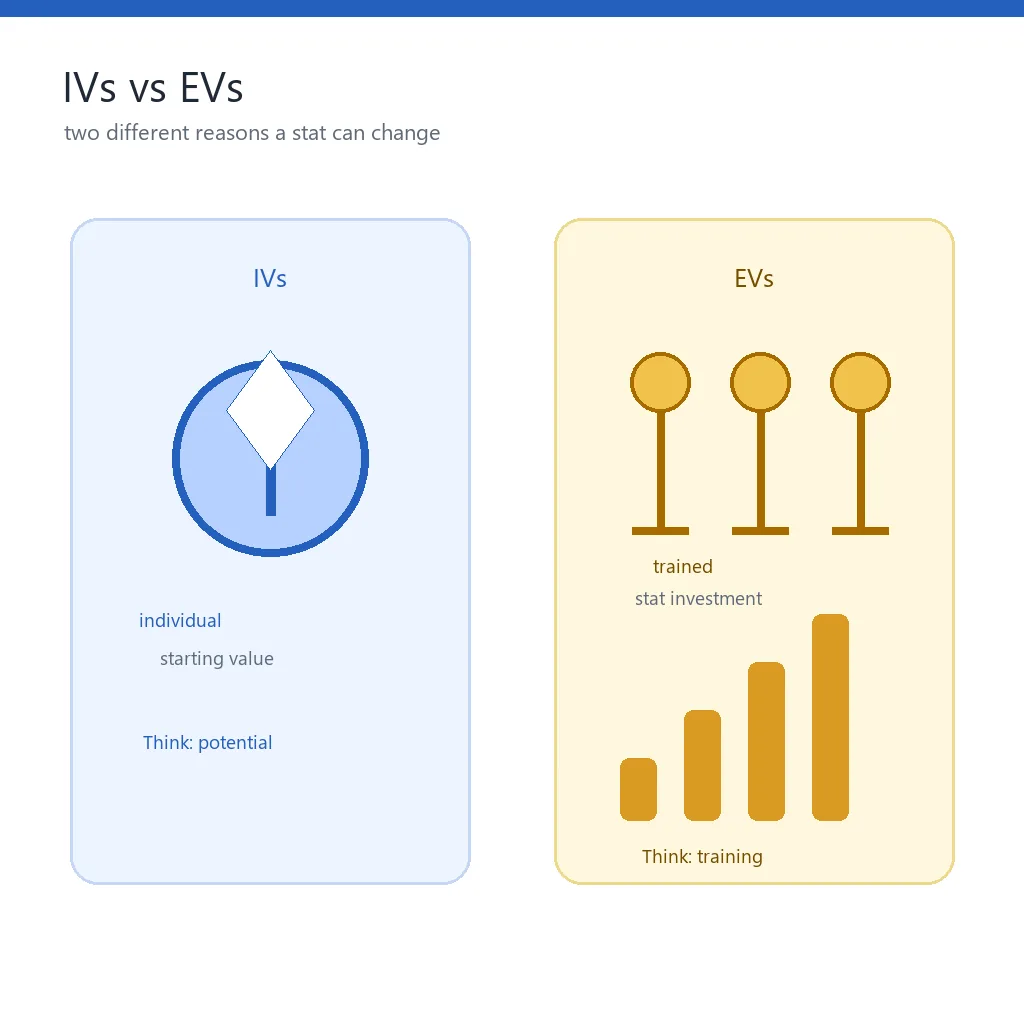Editorial comparison of IVs as individual starting potential and EVs as trained stat investment