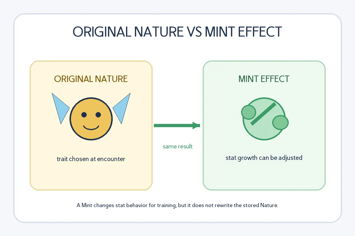 Editorial comparison showing an original Pokemon Nature and a separate Mint stat effect